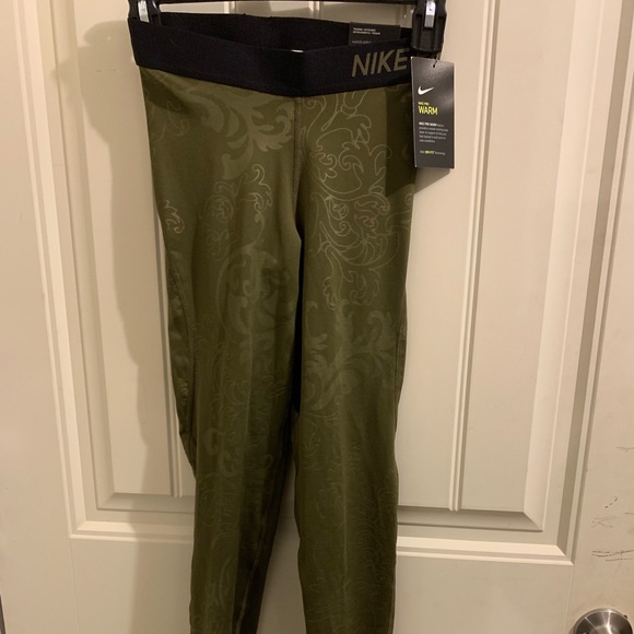NEW NIKE PRO HYPERWARM CANVAS OLIVE TIGHTS WMNS XS - FIRE LOSS - Picture 2 of 6
